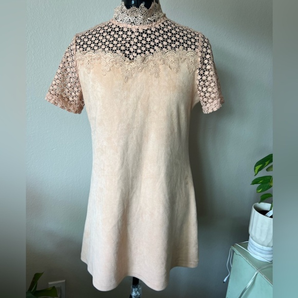 JCL Faux Suede Textured Blush Pink Mini Dress Size Medium